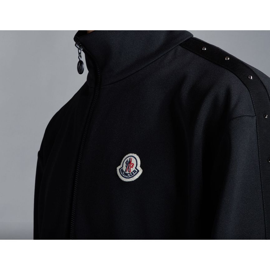 Moncler Ss22 Solid Color Stand Collar Zipper Stud Detail Long Sleeve Jacket Sweatshirt Men jackets Black H20918G00003899A1999