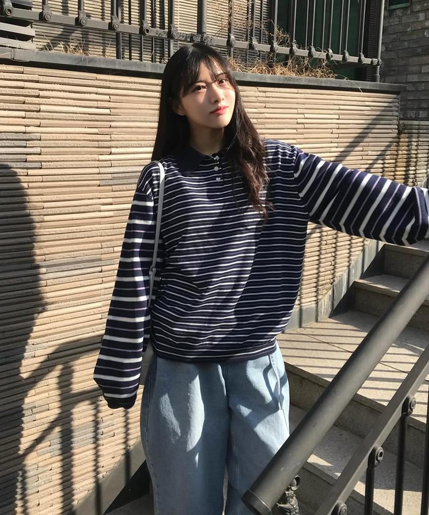 Tudument Stripe Long Sleeve Polo Knit_Navy