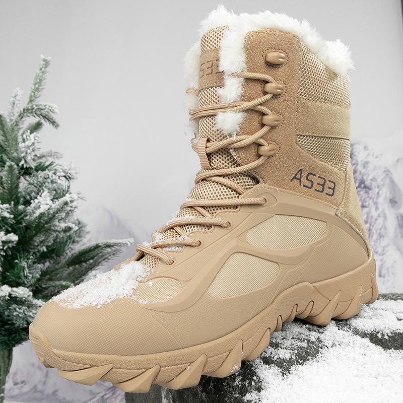 Men's Plus Size Fleece-Lined Winter Snow Boots - High-Top Warm Hiking Shoes with Thick Soles