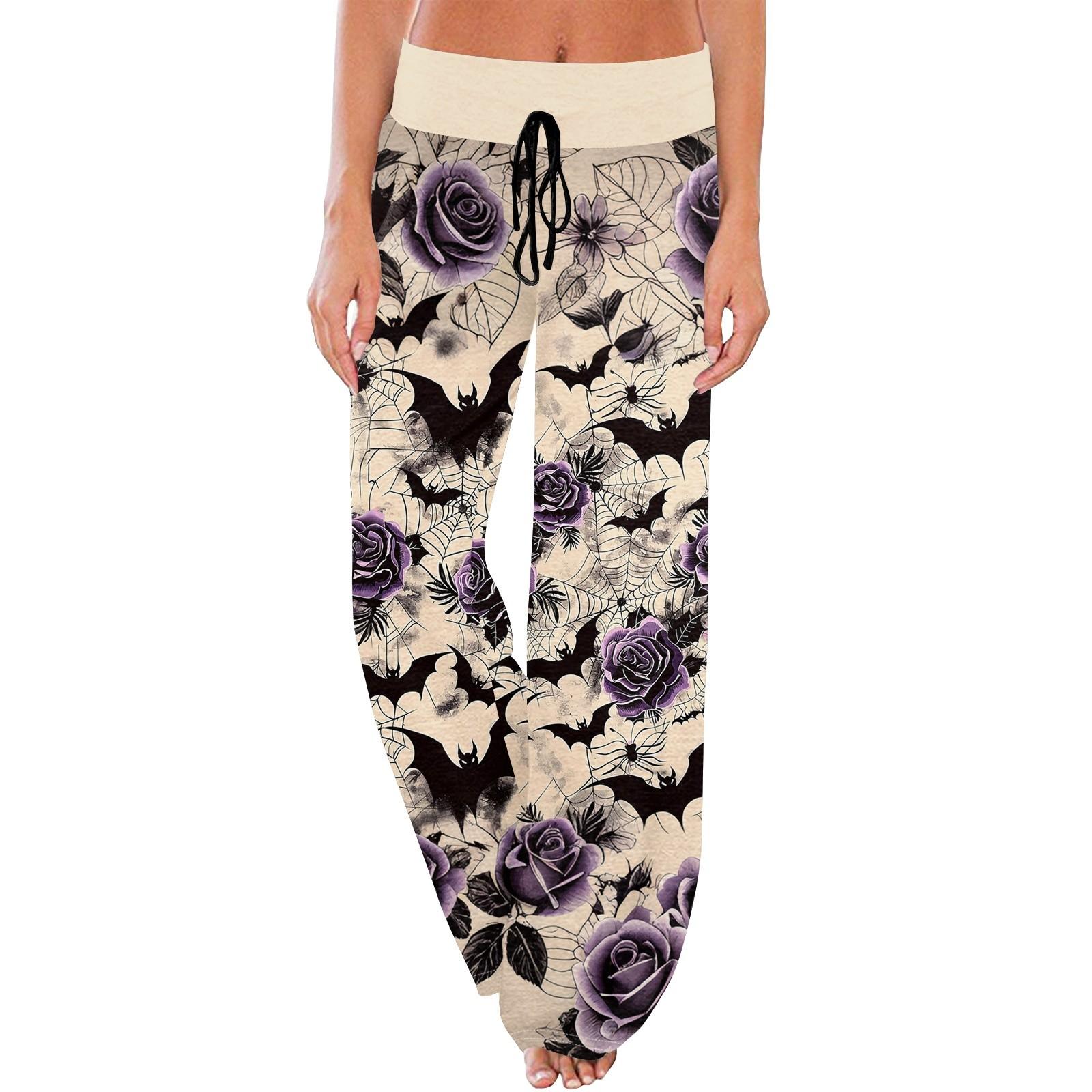 

Женские повседневные модные удобные пижамные брюки с принтом Хэллоуина, широкие брюки с завязками XXL
