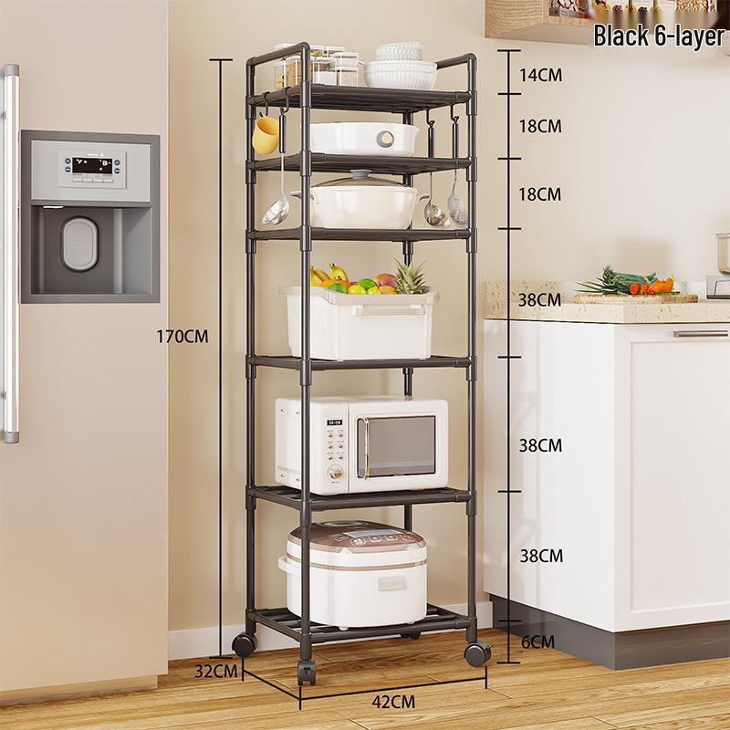 Multi-Layer Kitchen Storage Trolley: Punch-Free Rack for Pots and Microwave