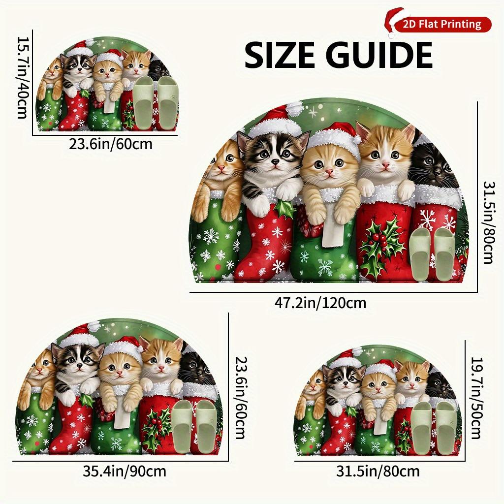 1Pcs Cute Christmas Cat Semi Circle Welcome Doormat Non-Slip for Outdoor Patio Porch Kitchen Bathroom Entryway Floor Mat
