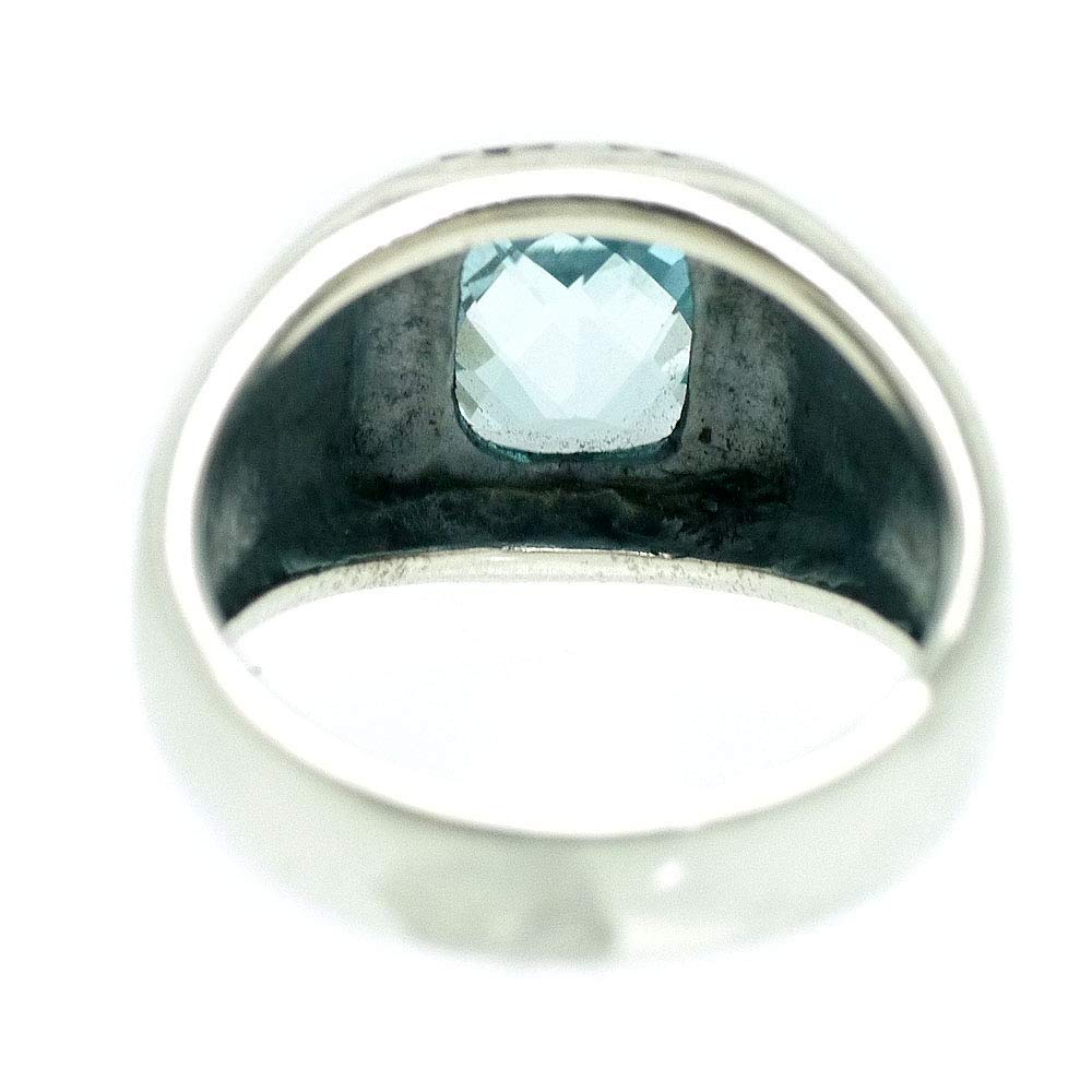 Blue Topaz Silver 925 College Ring SA Square Power Stone [Silver One] Men's [No. 13]