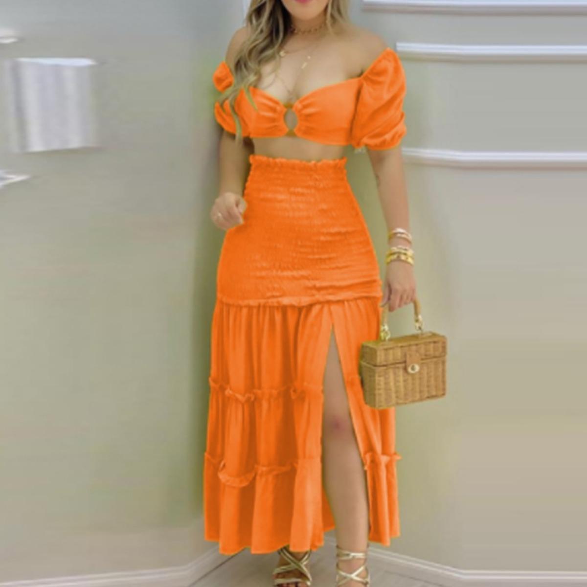 

Spring New Fashion Elegant Printed Vest High Waist Skirt Set Women s Outfits for Women European American Crossborder Clothing XL помаранчевий