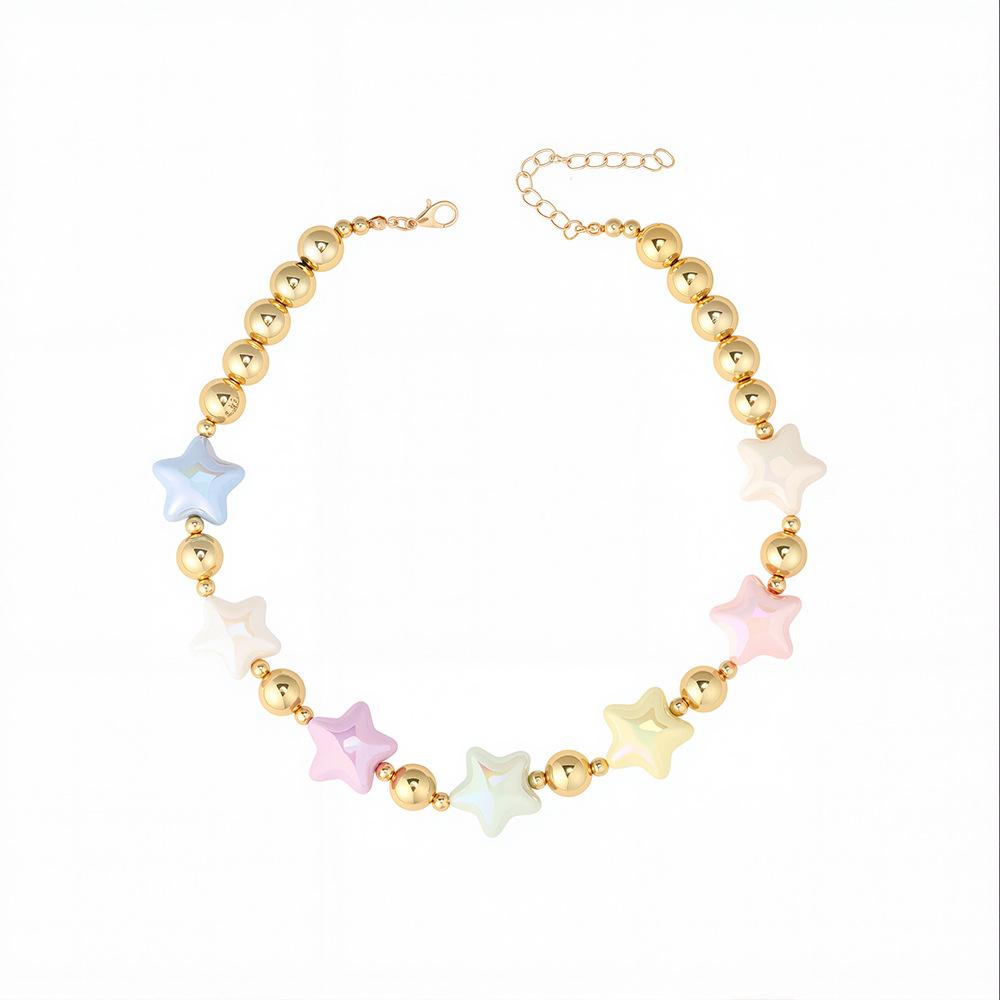 Dopamin Farbstern Armband Halskette Süß Niedlich Feiertagsstil Handarbeit Klein Frisch Perlen Nische Halskette
