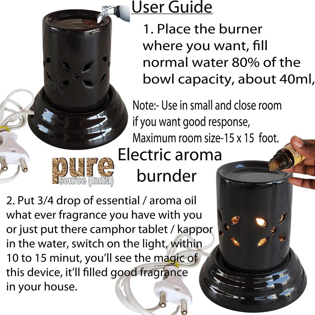 Pure Source India Ceramic Oil Diffuser Electric Small (4.5 inch, Black)
