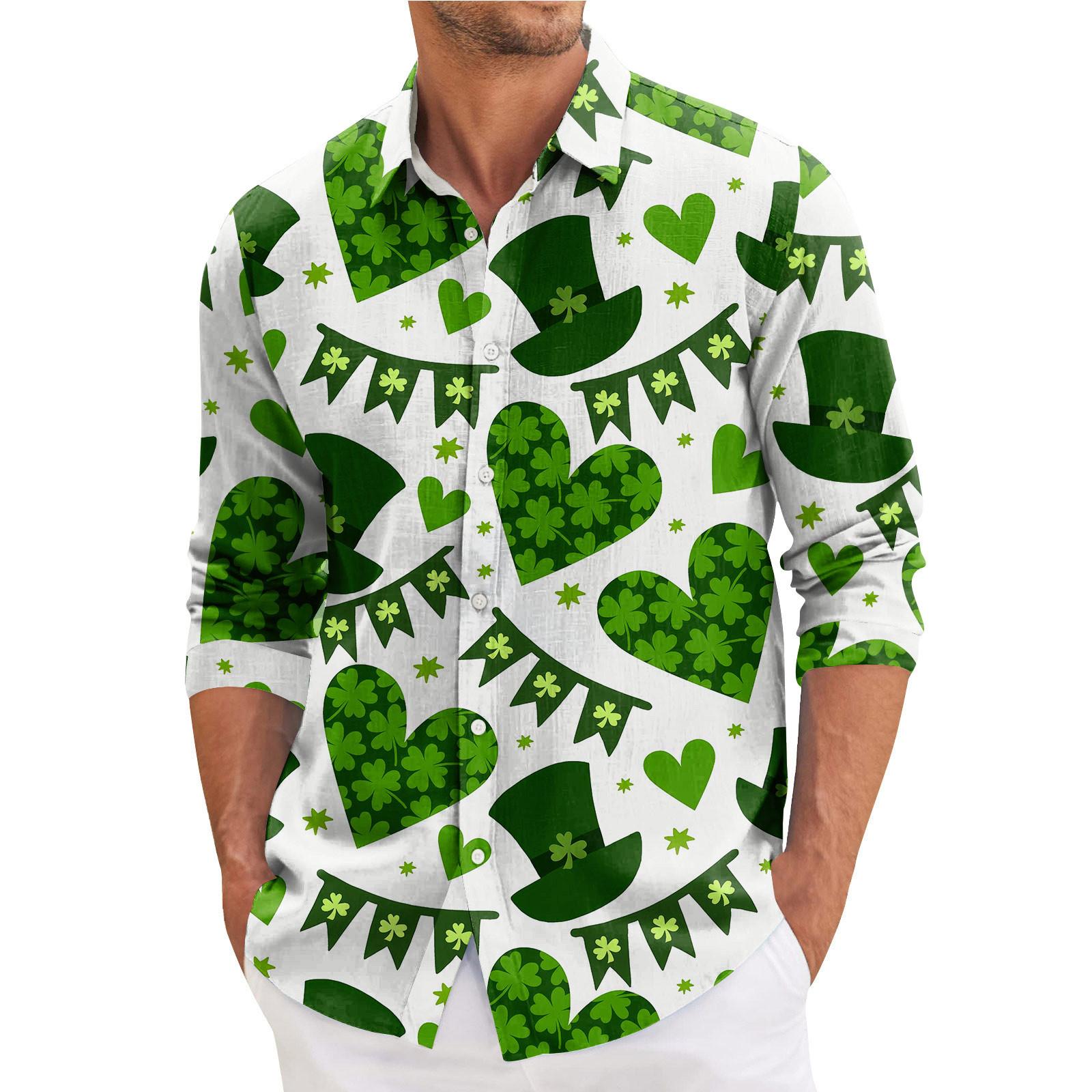 

Мужская весенняя повседневная свободная рубашка с длинным рукавом с принтом Мужская рубашка XXXXXL зелёный