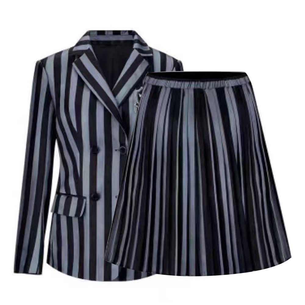 Auf Lager: Mittwoch Addams Schwarzes Kleid Halloween Cosplay Kostüm