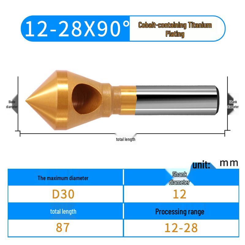 90° Straight Shank Oblique Hole Chamfering Tool with Titanium Cobalt-Plated Stainless Steel Drill Bit for Aluminum Alloy Deburring.