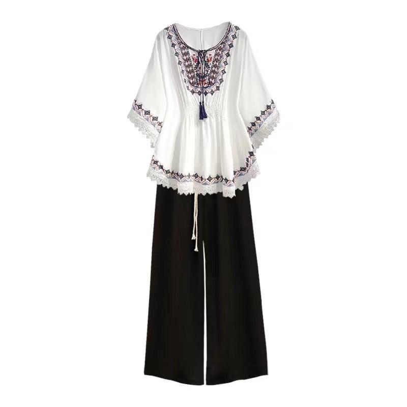 Two Piece Set Fashion Suit Pants Women Spring Autumn Top Temperament Nine Leggings White Black