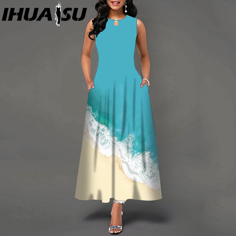 IHUASU 48 Farben Neues Damen Lockeres Vintage Blumenmuster Rüschenkleid Befree Kleid Großes Sommerparty Tanktops Elegante Maxikleider