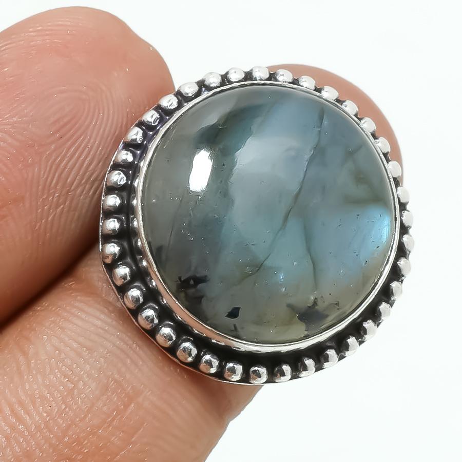 

Blue Fire Labradorite Gemstone Ring Handmade Antique Gift Jewelry 8.25 Q3K96