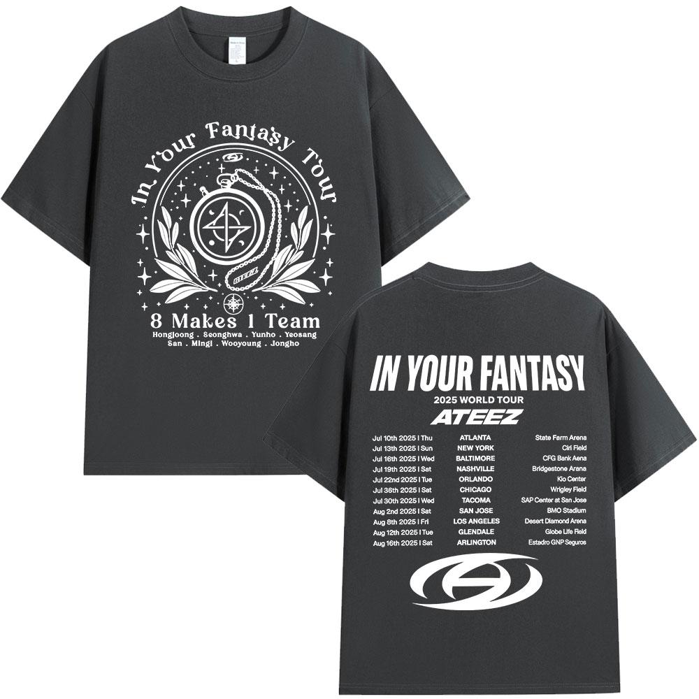 Ateez 2025 World Tour In Your Fantasy Tour Dates  8 Makes 1 Team T Shirt Korean Kpop Fashion T-shirt Men Women Cotton T-shirts