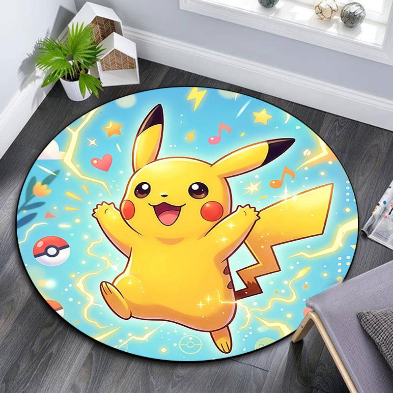 Pikachu,Round Area Rug,Carpet Rug for Living Room Bedroom Sofa Playroom Decor,Non-slip Floor Mat