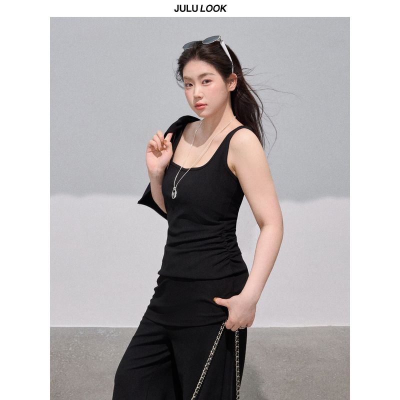 Julu Studio s  Night Meteor  Plus-Size Women s Lapel Slim-Fit Jacket/Vest/Casual Pants Large Size Set Black Vest M