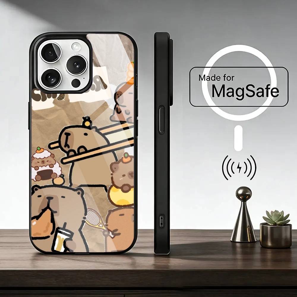 Kawaii Capybara C-Cute Phone Case For iPhone17,16,15,14,13,12,11 Plus,Pro Magnetic with Magsafe Wireless Charging