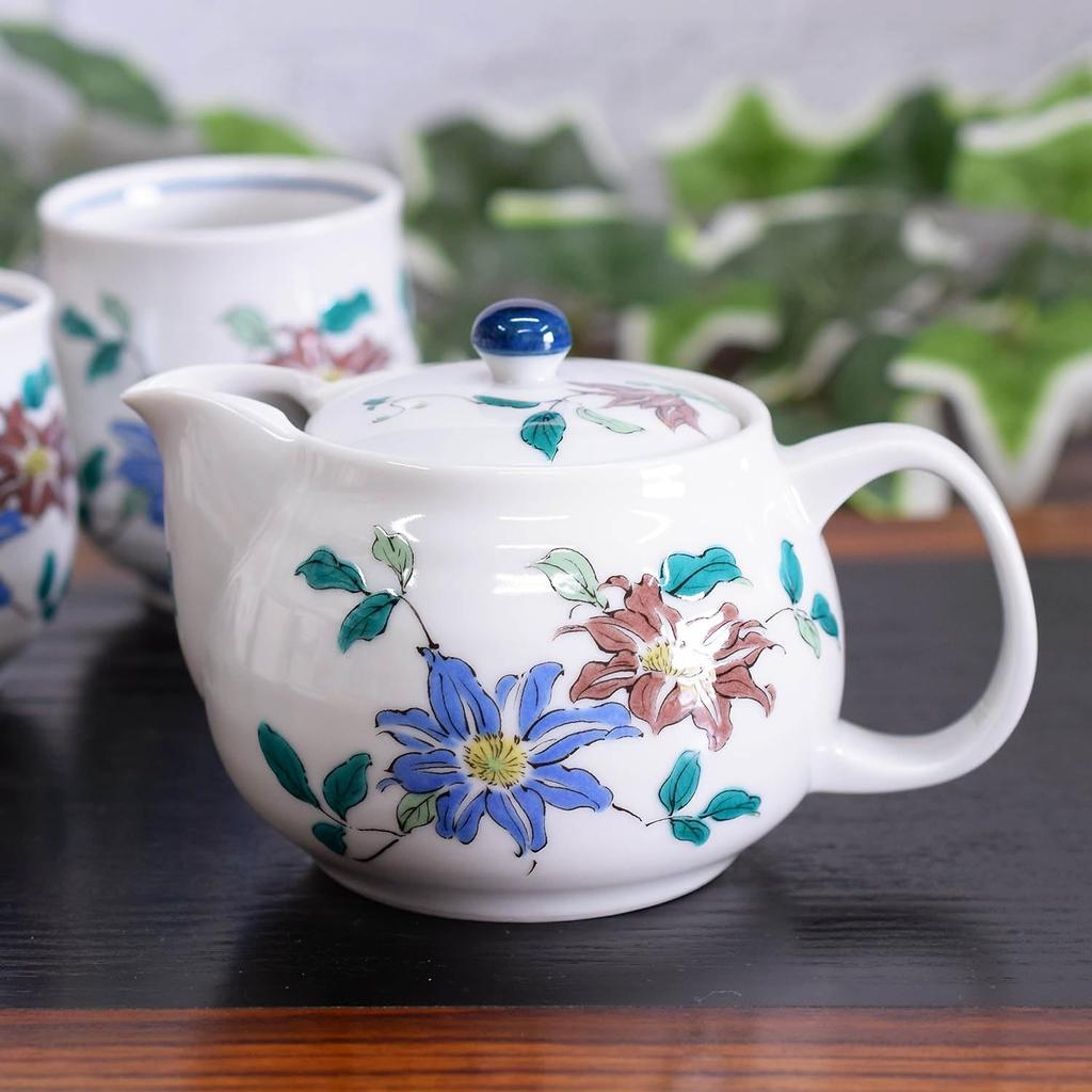 Waza No Kura Stylish Pair of Teacups and Teapot Kutani Ware Tessen Japanese Made In Perfect Gift for or 88th Birthdays Sets, Ceramic, High-Quality