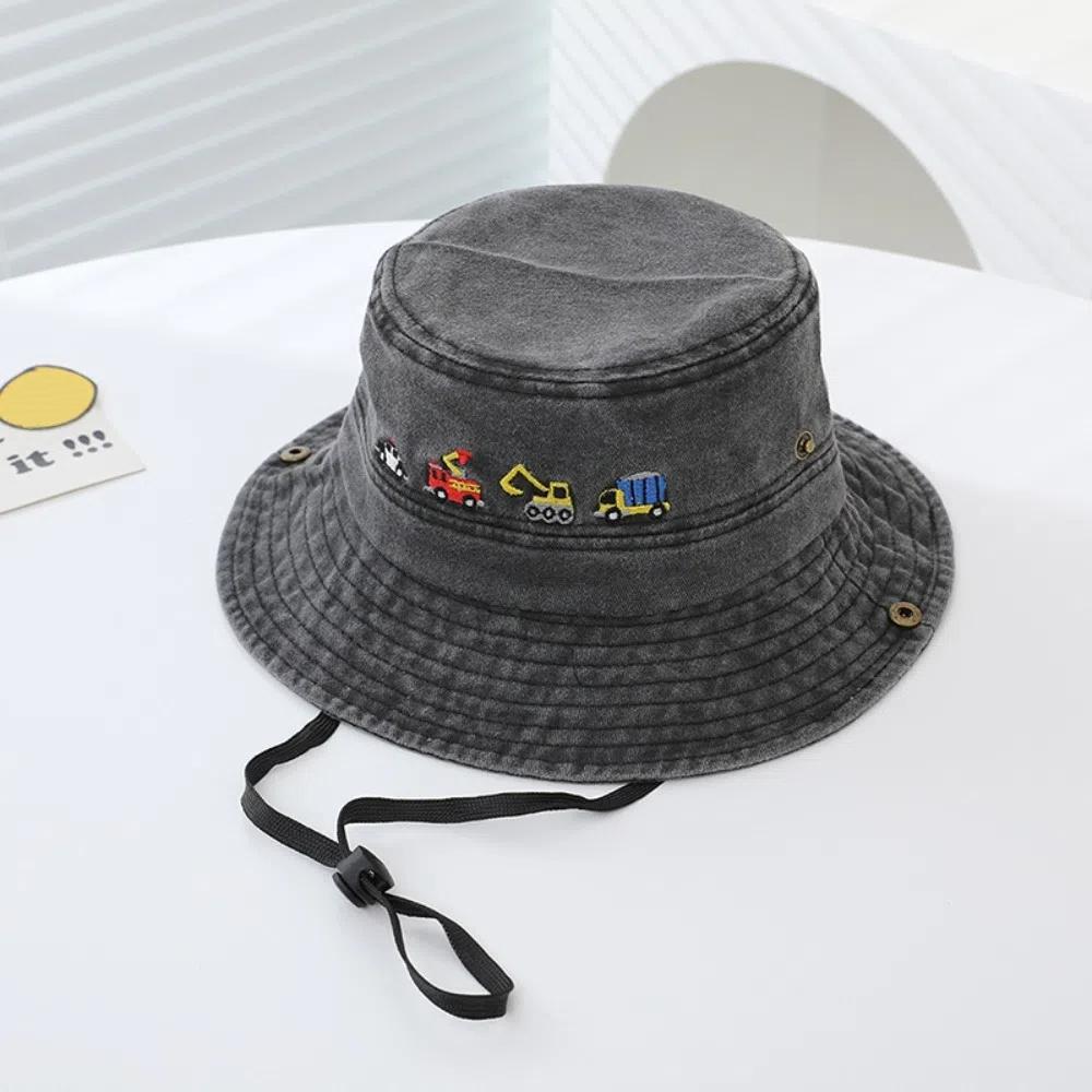 Adjustable Fisherman s Hat Embroidered Vehicles Kids Bucket Hat Cute Boys Sun Hat  for 2-6Years серый