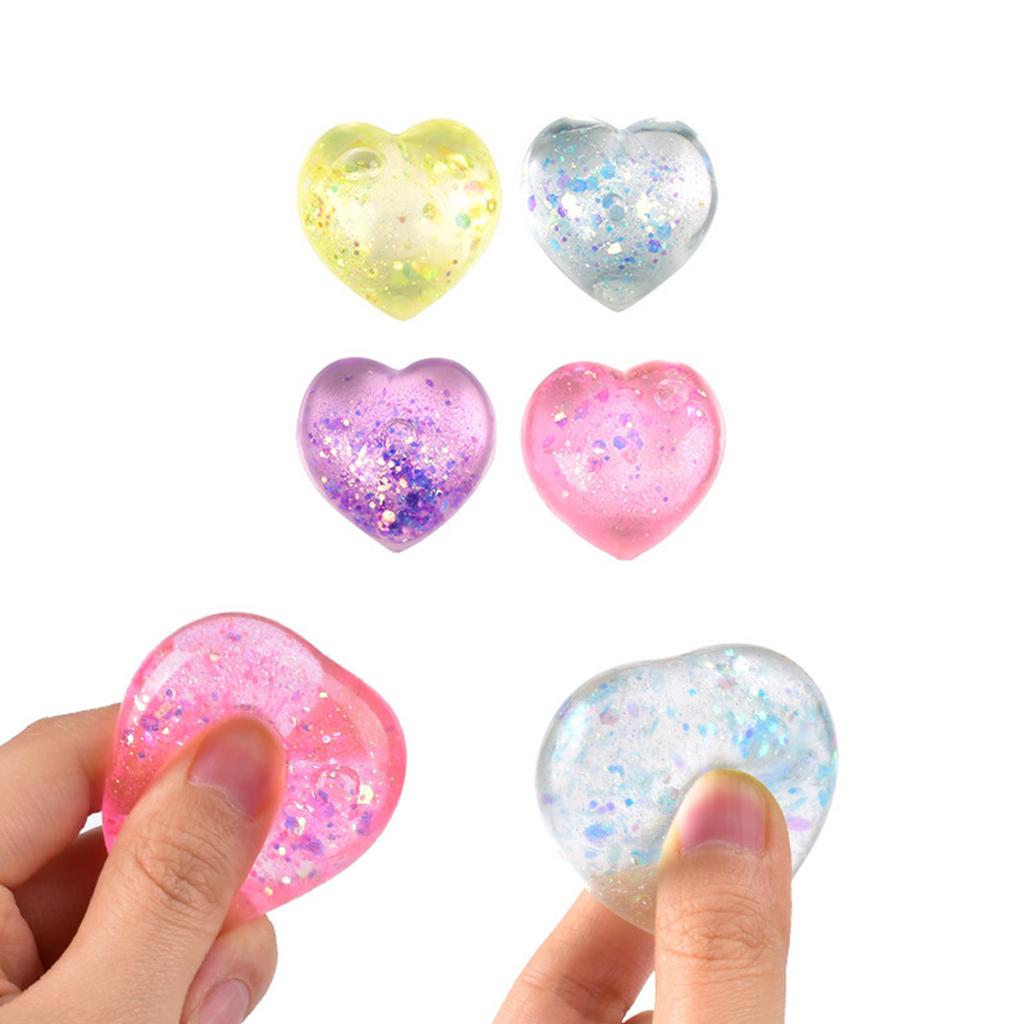 Stretchy Glitters Love Heart Squeeze Toy Soft Pinch and Vent Toy Party Favor Stress Release Toy for Office Kids Relaxing