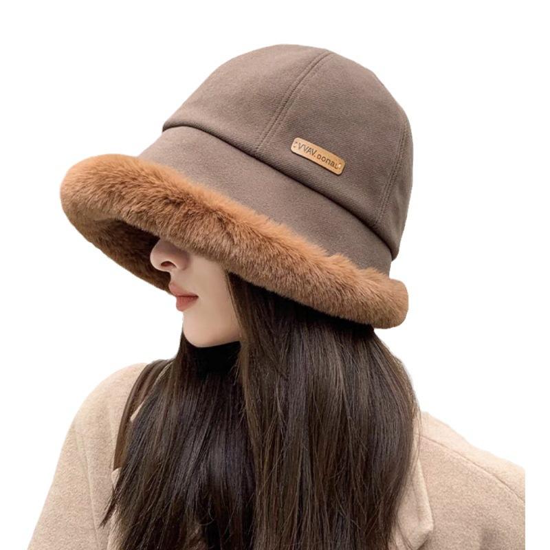 New Plush Bucket Hat Women's Winter Warm Thickened Hat Travel Versatile Show Washbasin Hat Tide