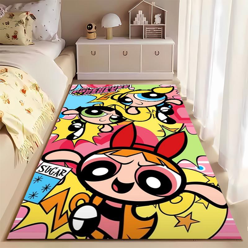 Colorful Cartoon Pattern Carpet Featuring Three Characters for Kids Room Suitable for use as an anti-slip for living room bedroom sofas