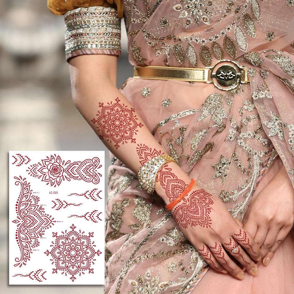 Rikalong Waterproof Henna Lace Tattoo Sticker - Brown-Red Indian Design 210*150mm
