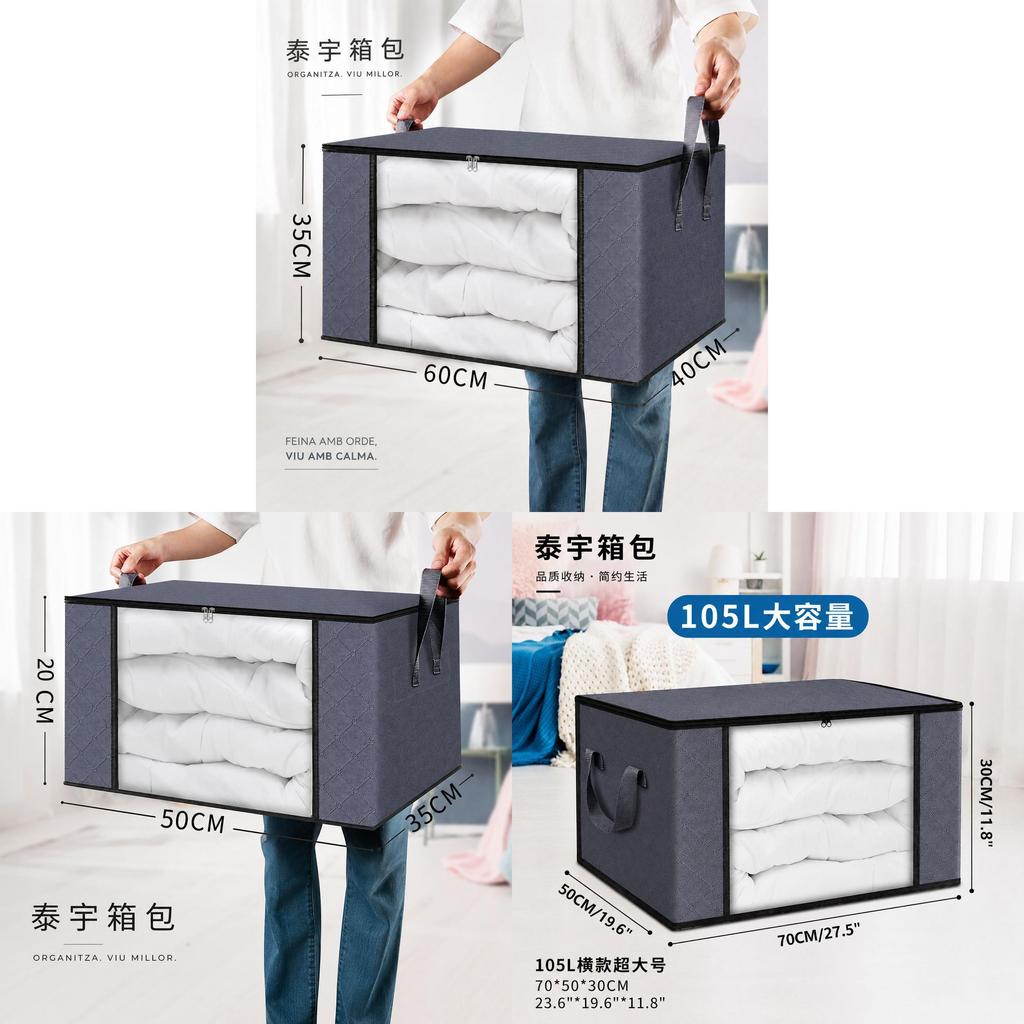 Large Capacity Cotton Quilt Storage Bag With Transparent Window For Bedroom Organization