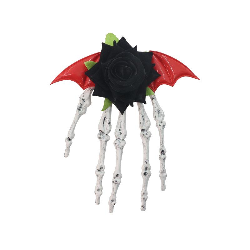 Halloween skull palm headdress, gothic imitation rose lace hairpin, scary atmosphere costume props