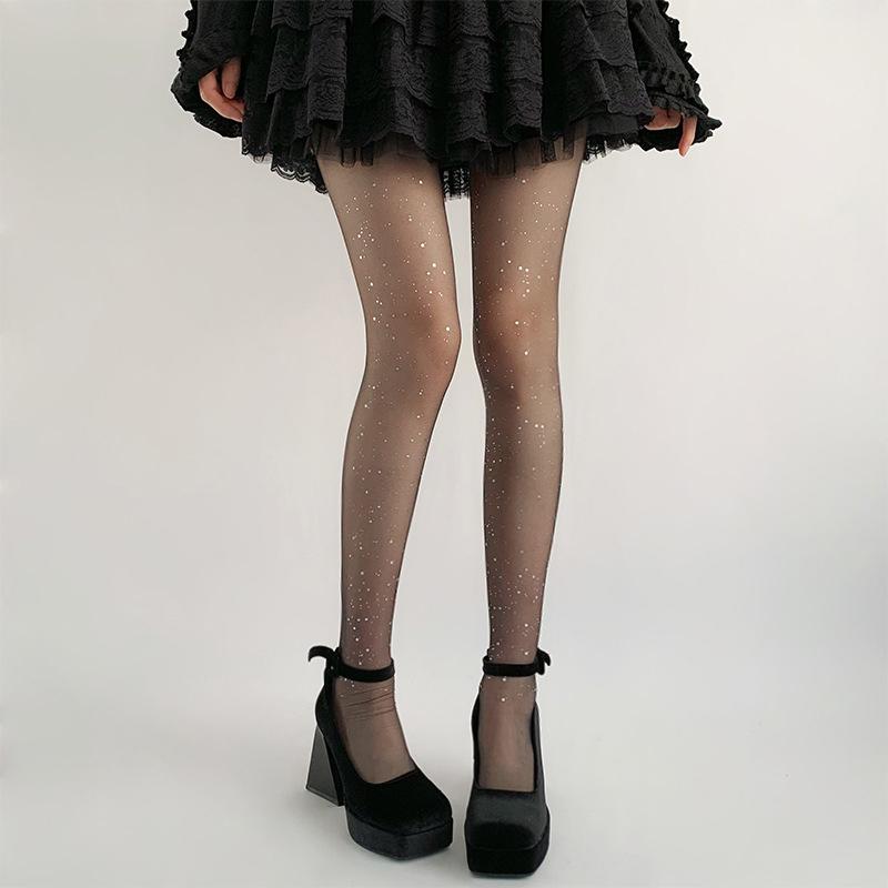 

Sexy Sequined Transparent Anti-Snag Star Rhinestone Stockings For Women one size чорний
