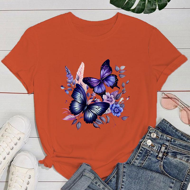 (Premium T-shirt)Hot Sales Flowers Butterfly T Shirts Women Summer Cool Short Sleeves Personality Harajuku T-Shirt
