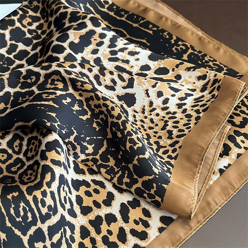 2025 New Leopard Scarf For Women 70 cm Square Soft Satin Scarves Neck Scarf Headscarf Bandanas Band Coll