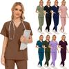 Women Nursing Uniforms Stretch Scrubs Set Nurse Doctor Clinical Scrubs Set  Dustproof Workwear Medical Scrubs Top+ Jogger Pants