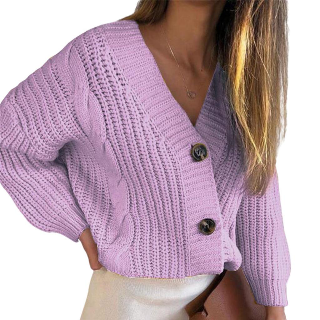 Women's Loose V-neck Large Size Buttons Cardigan Thick Line Sweater Blouse