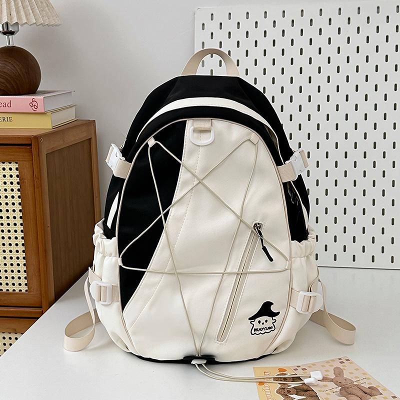 Junior High School Student Schoolbag Color Block Women Large Capacity Backpack