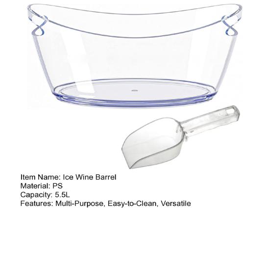 5.5L Ice Wine Barrel for Parties Transparent Champagne Beverage Bucket with Scoop Easy to Clean Drinks Buckets