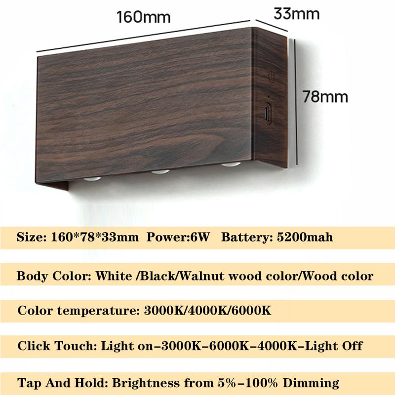 Charging Wall Lamp Touch Dimming 3Color LED Wall light Type-C Recharge Wireless Portable Night Light For Bedside StairSide Corne