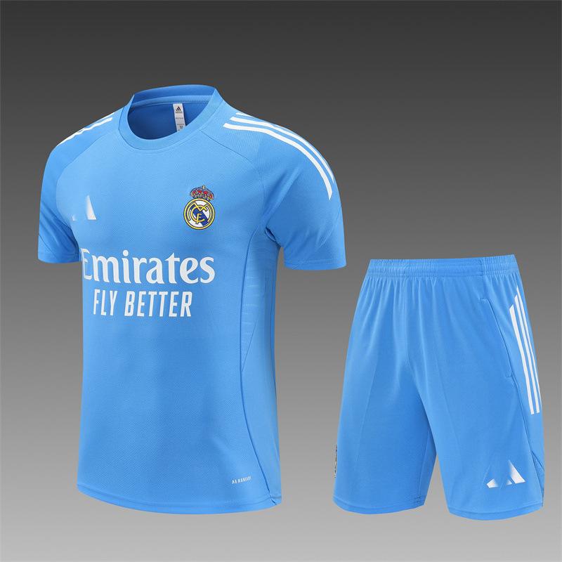 2426 Maglia Real Madrid Manica Lunga Mezza Zip Maglia da Allenamento Calcio Pre-Partita Maglia da Gara Tuta Adulto Manica Corta Bambino
