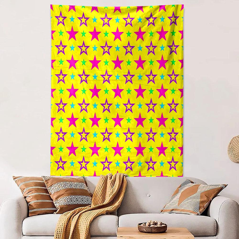 Vibrant Star Pattern on Yellow Background Patterned Tapestry Decorative Wall Hanging, Home Bedroom Living Room Decor