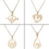 European & American Stainless Steel Necklace: Arrow, Water Drop, Moon Cat, Heart Pendant for Women - Elegant Sweater Chain