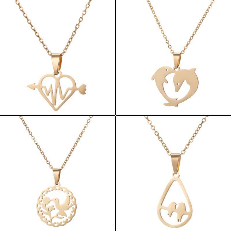 European & American Stainless Steel Necklace: Arrow, Water Drop, Moon Cat, Heart Pendant for Women - Elegant Sweater Chain
