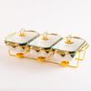 Three-grid Rectangular Ceramic Plate Soup Pot Metal Shelf Hotel Restaurant Hand-Colored Soup Pot Dry Pot Tableware Set