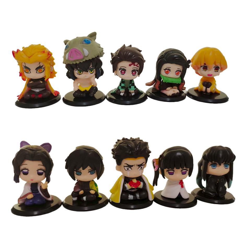 Demon Slayer Figure Toy Anime Kimetsu No Yaiba Q Version Sitting Tanjiro Nidouzi Inosuke Zenizu PVD Figurine Model Doll Gifts