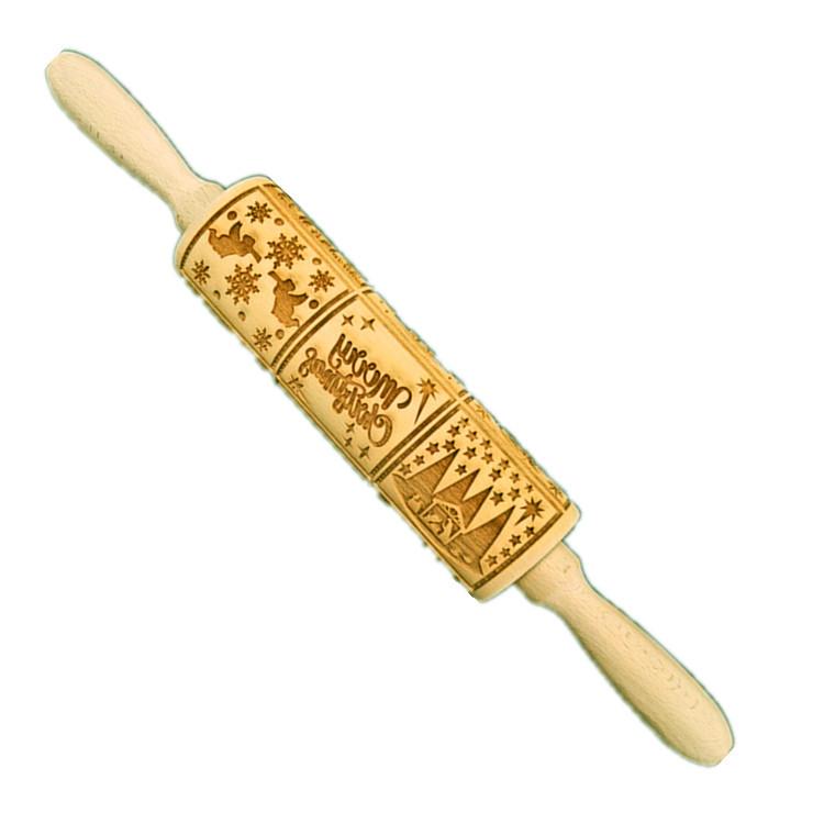 New Style Embossing Rolling Pin Baking Cookies Noodle Biscuit Fondant Cake Dough Engraved Roller Wood Gifts 15 Colors