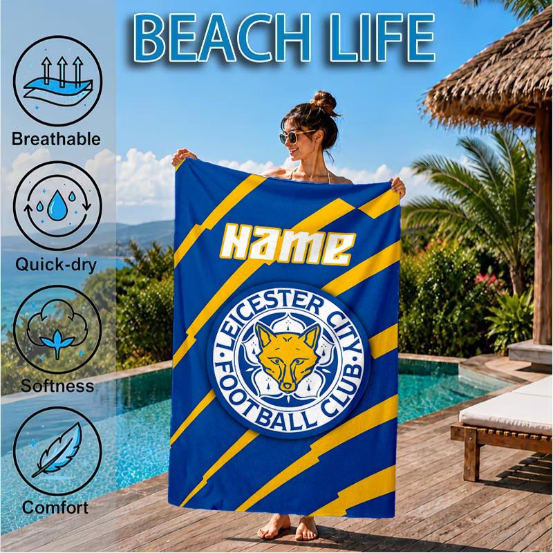 Custom Name Beach Towel Leicester Football Club Microfiber Beach Towel, Lightweight for Summer Travel, Swimming Pool Fan Birthday Gift