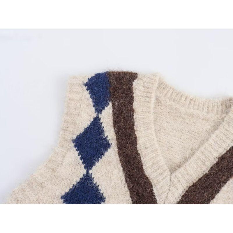 Kaslead New Arrival Women's Fashion Style Minimalist Retro Contrast Color Maillard Quilted Waistcoat Vest Vest