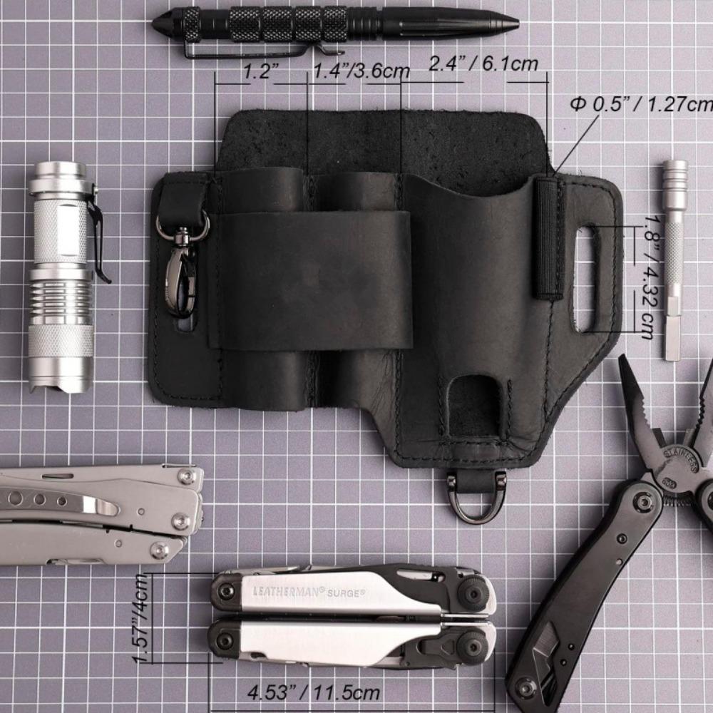 Outdoor EDC Cowhide Tool Holster Multitool Sheath Camping Survival Flashlight Pocket Organizer Key Holder Genuine Leather Tools