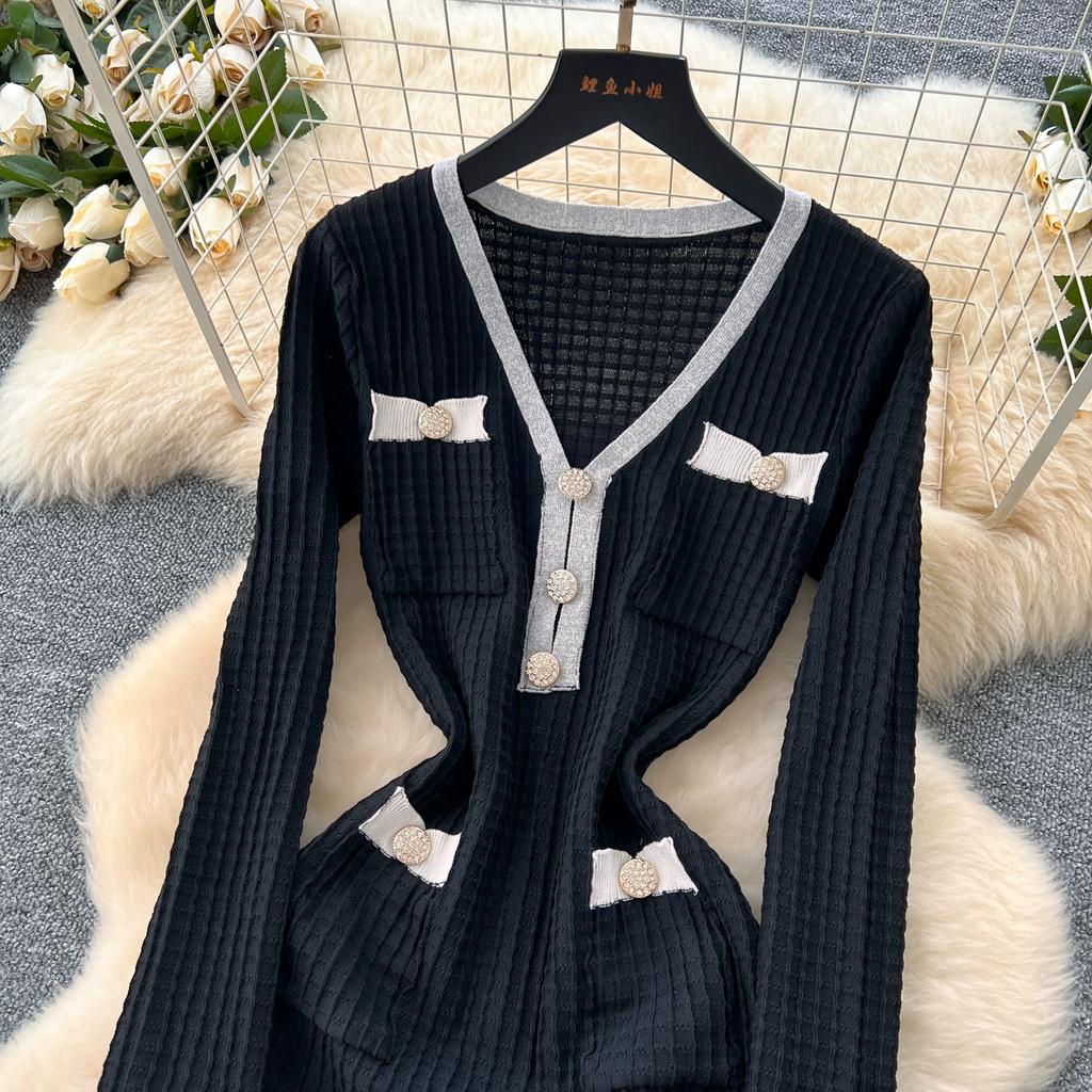 Jaro Podzim Dámský Svetr s V výstřihem a Dlouhým Rukávem Párty Mini Krátký Pulovr Mořské panny Šaty