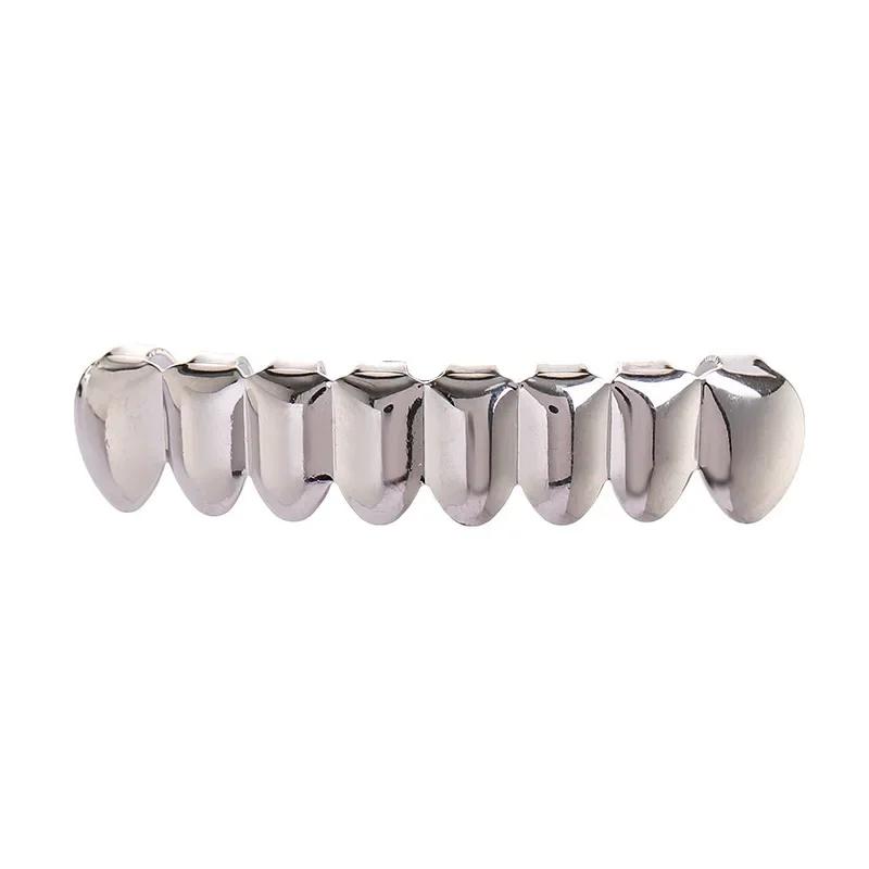 Gold Silver Plated HIP HOP Teeth Grillz Top & Bottom Grills Set With Silicone Real Shiny Vampire Tooth Sets