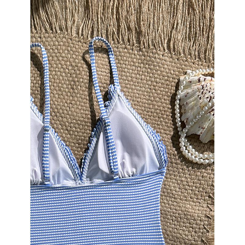 New Sexy Striped Frilled Strappy Women Swimwear One Piece Swimsuit Female Monokini Padded Bather Bathing Suit