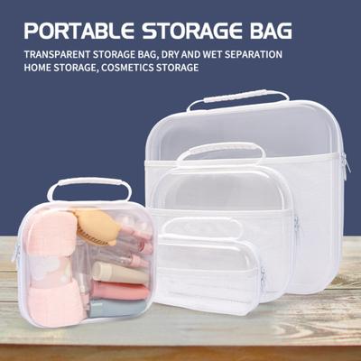 Transparent Waterproof Toiletry Bag Hard Shell Storage Case with Mesh Pocket Travel Organizer with Handle Dry